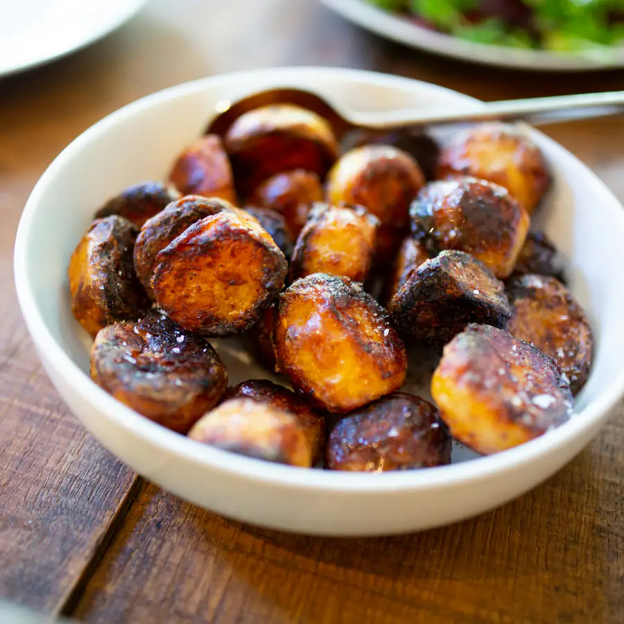 Bowl of crispy roasted baby potatoes