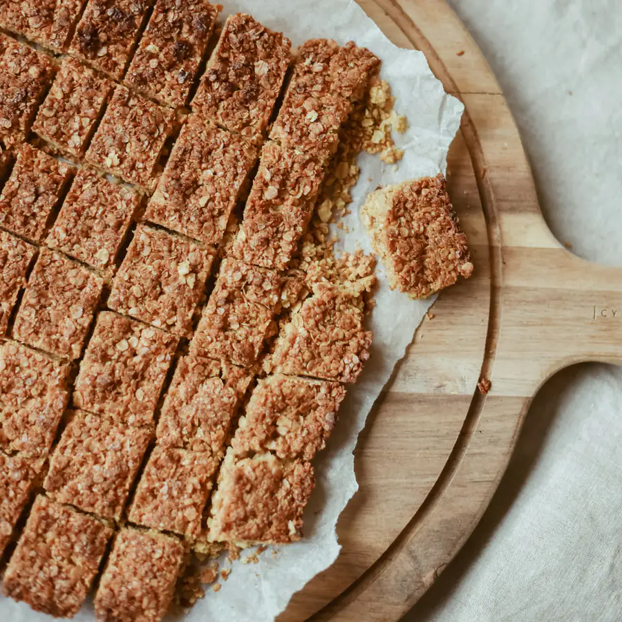 Squares of chocolate oat flapjack