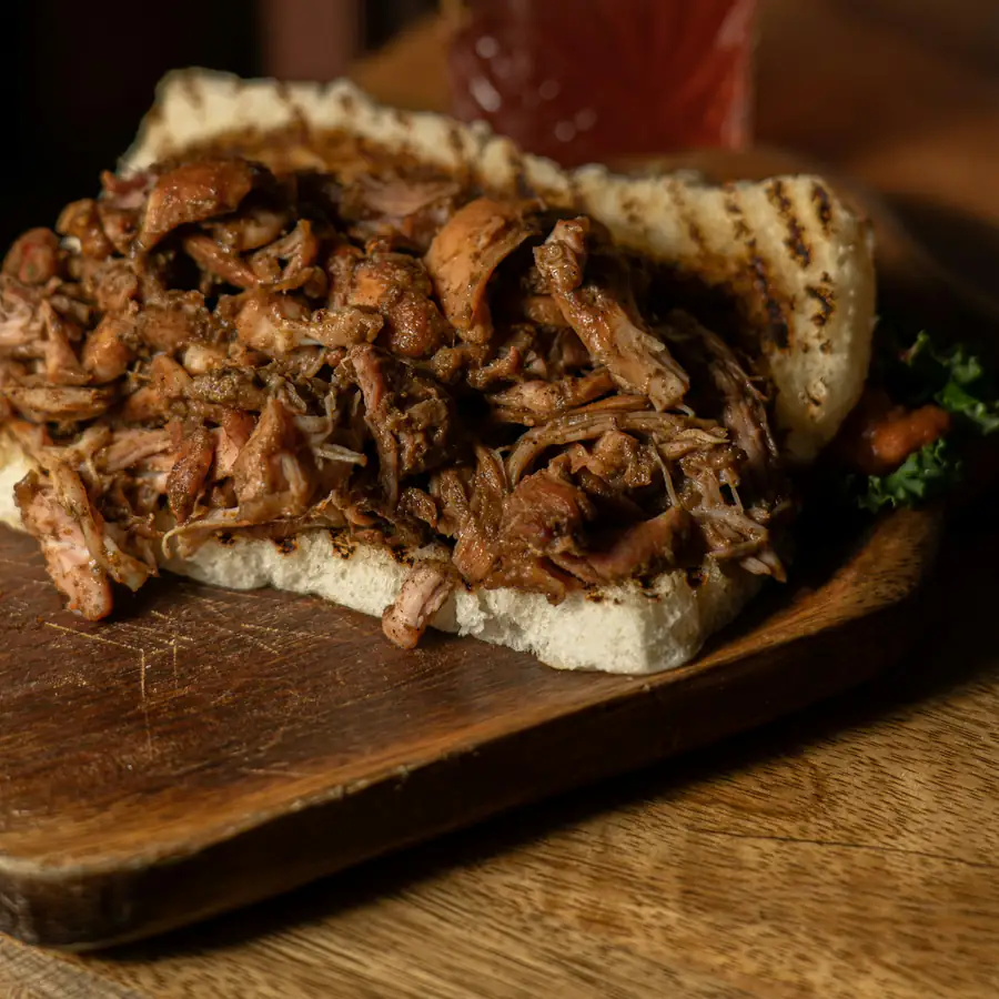 Pulled pork piled in a bun