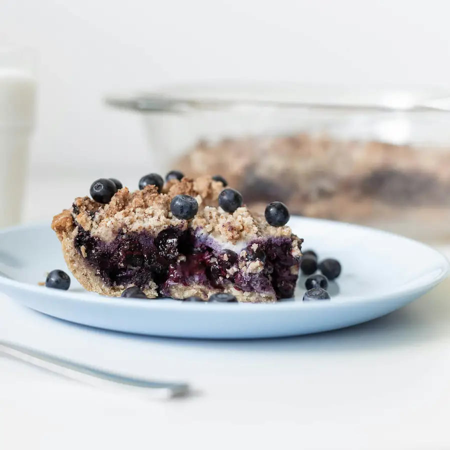 Slice of blueberry baked oats on a plate