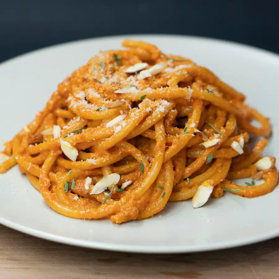Plate of pasta in a creamy pink sauce