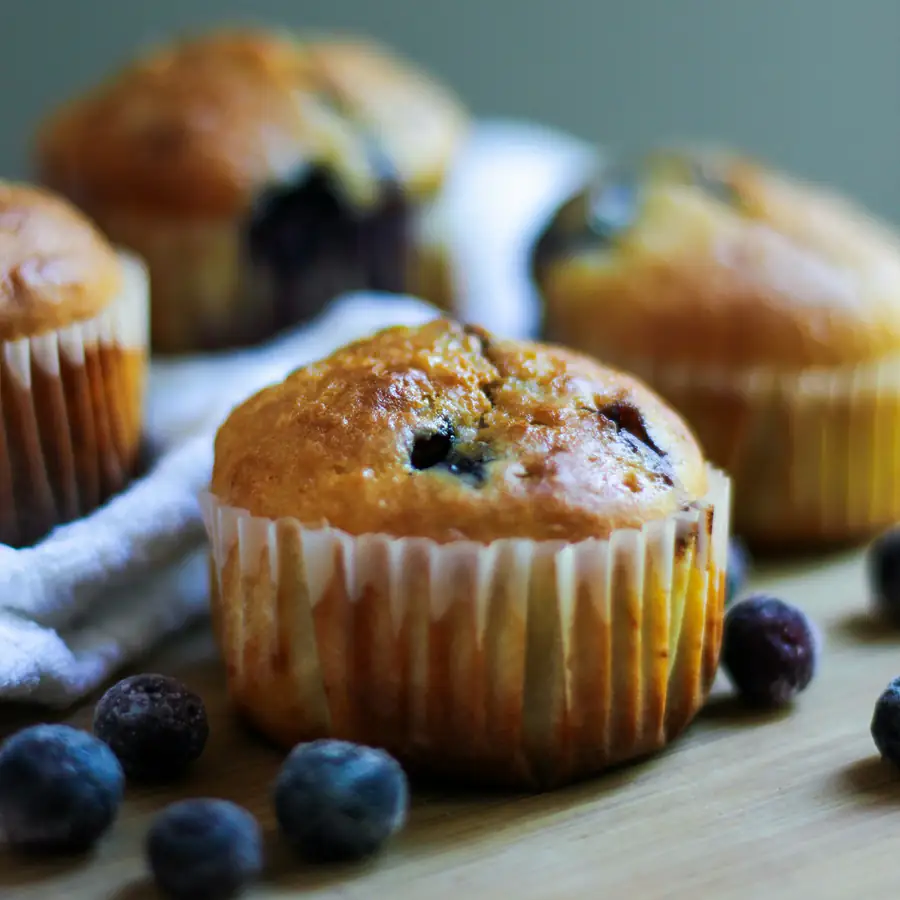Banana and blueberry muffins in paper cases