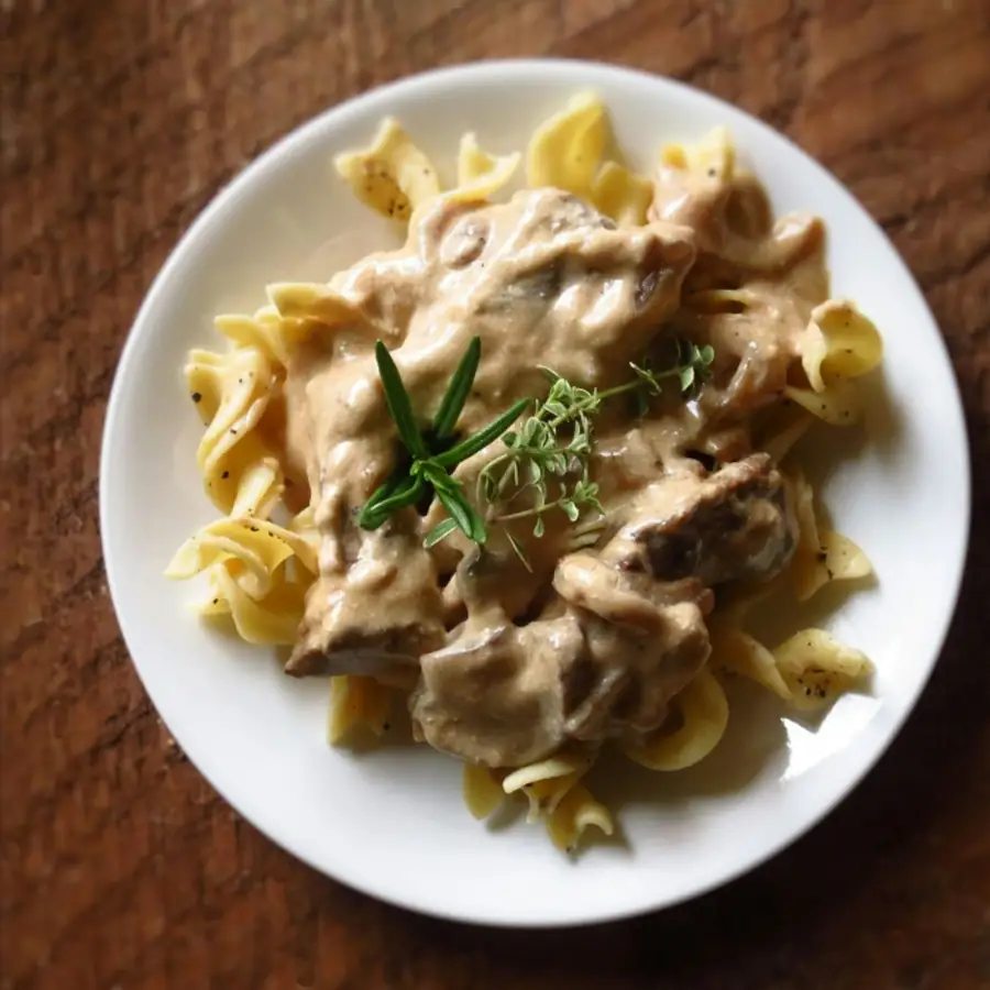 Creamy mushroom stroganoff with egg noodles