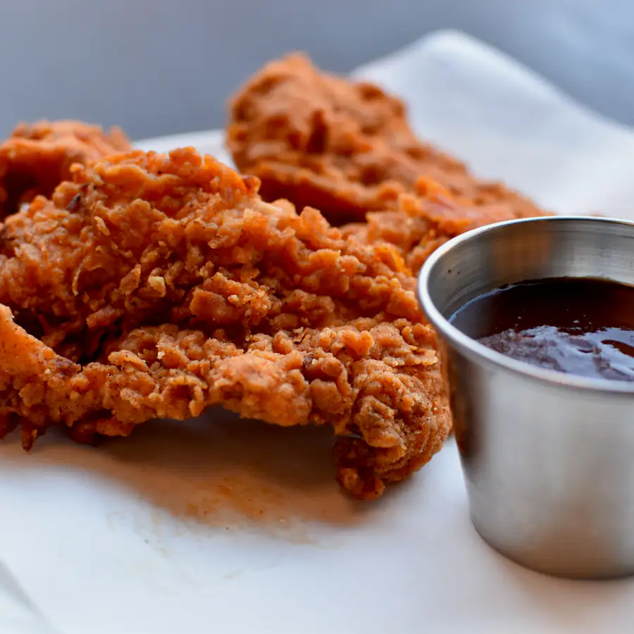 Crispy chicken goujons with a dip