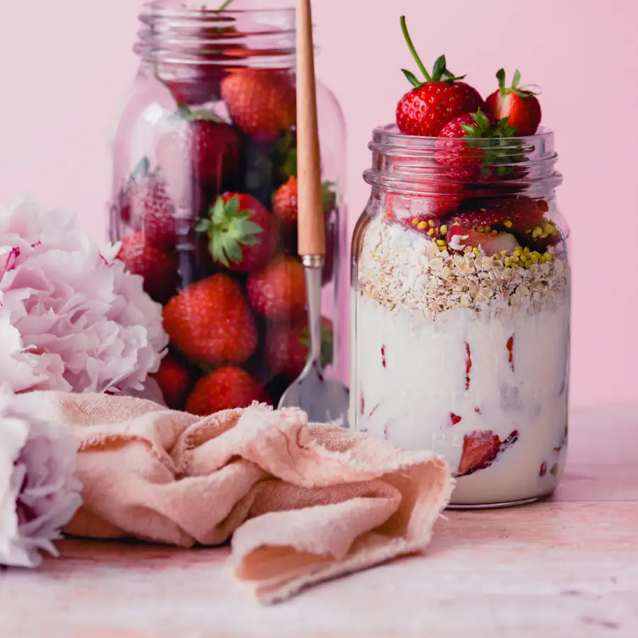 Jars of overnight oats with fruit