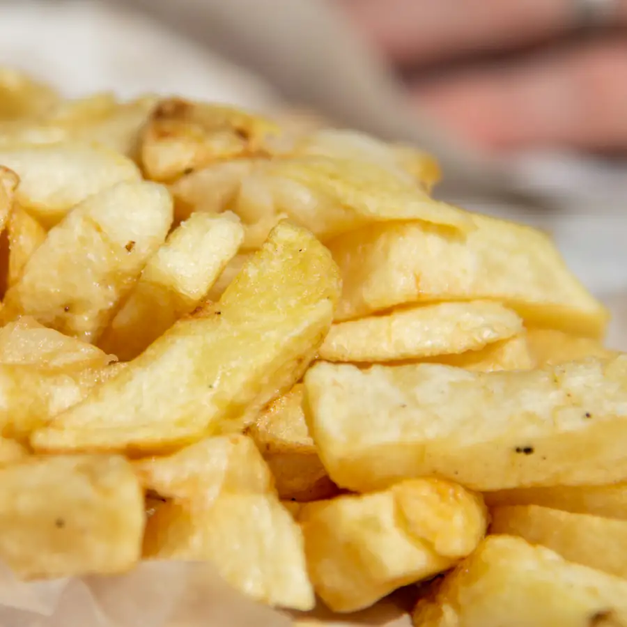 Close up of golden chunky chips