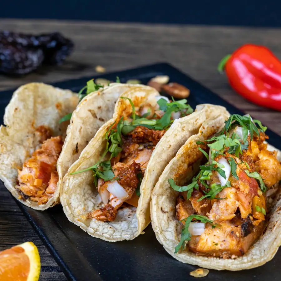Soft tacos with crispy filling and slaw