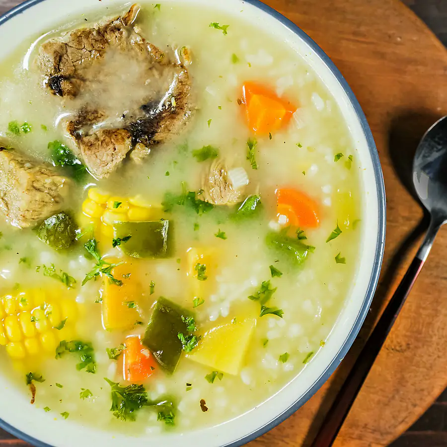 Bowl of chicken and vegetable soup