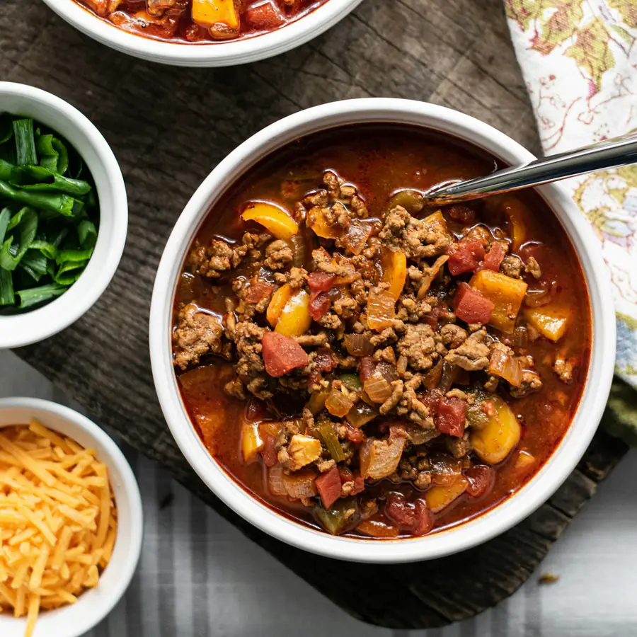 Bowls of hearty chicken and vegetable stew