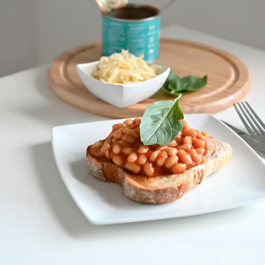 Beans on toast with basil