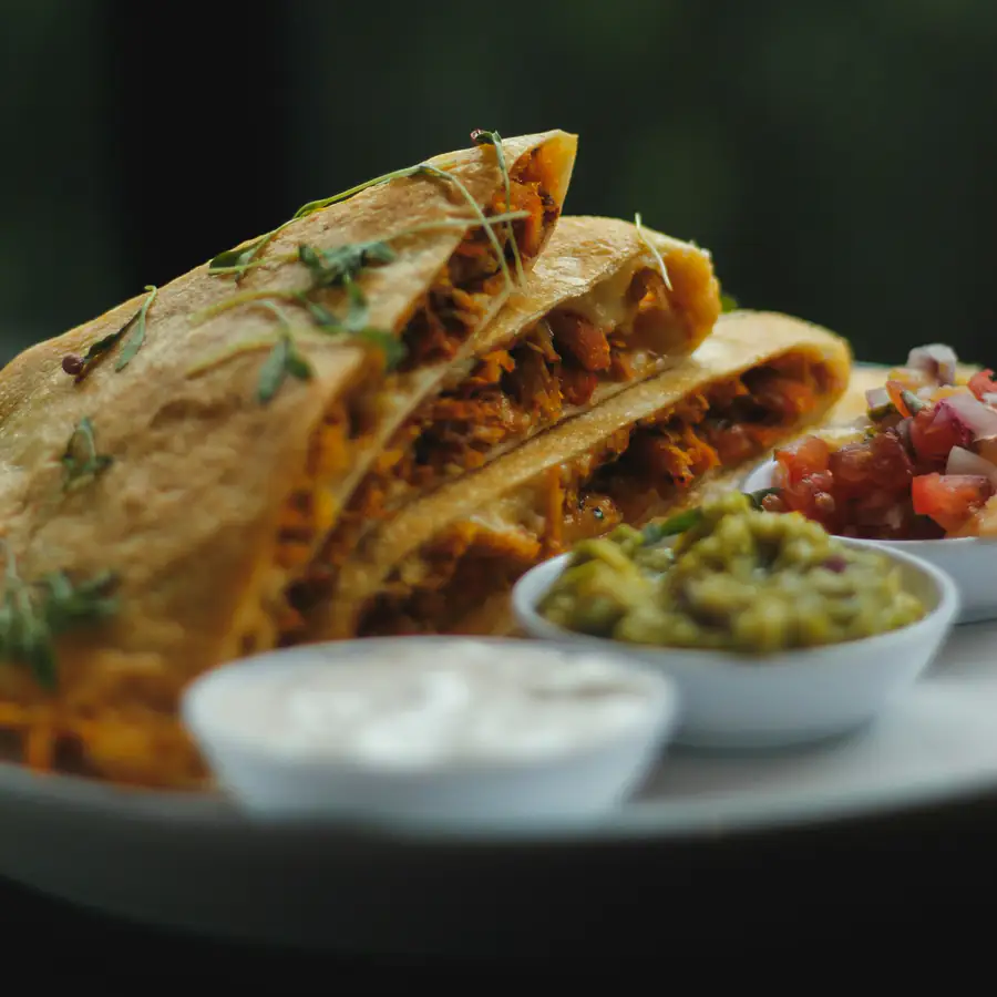Crisp quesadilla wedges with a dip