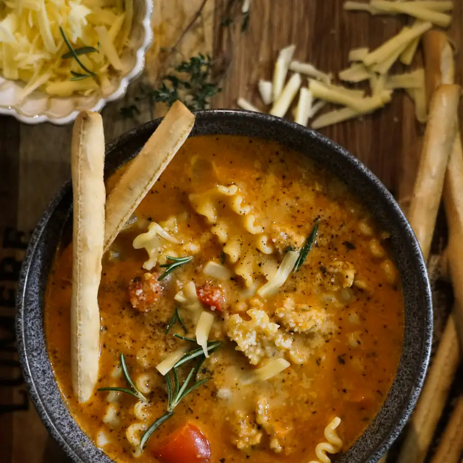 Pot of lentil and vegetable soup