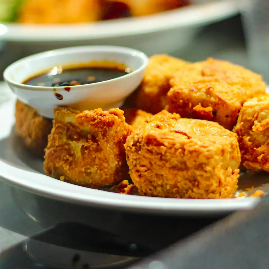 Crispy tofu with a dipping sauce
