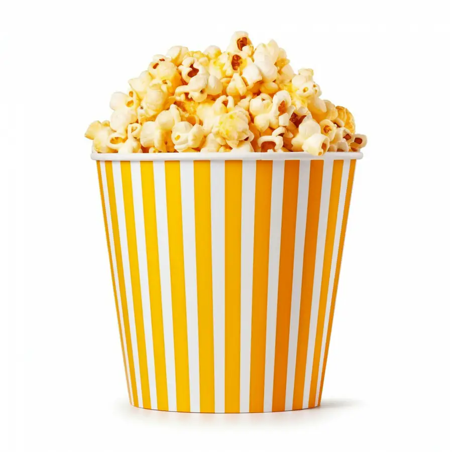 Striped cup filled with popcorn