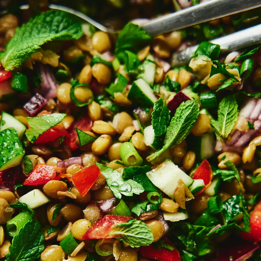 Lentil salad with fresh herbs and tomato
