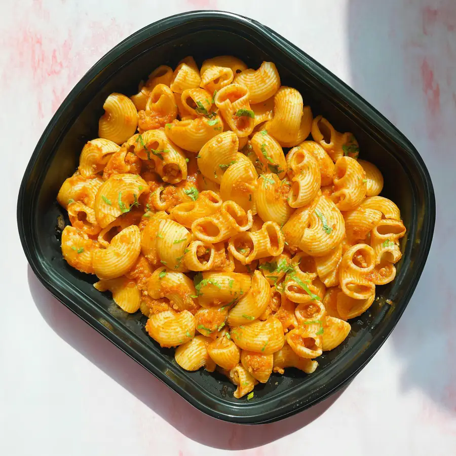Dish of golden baked macaroni cheese