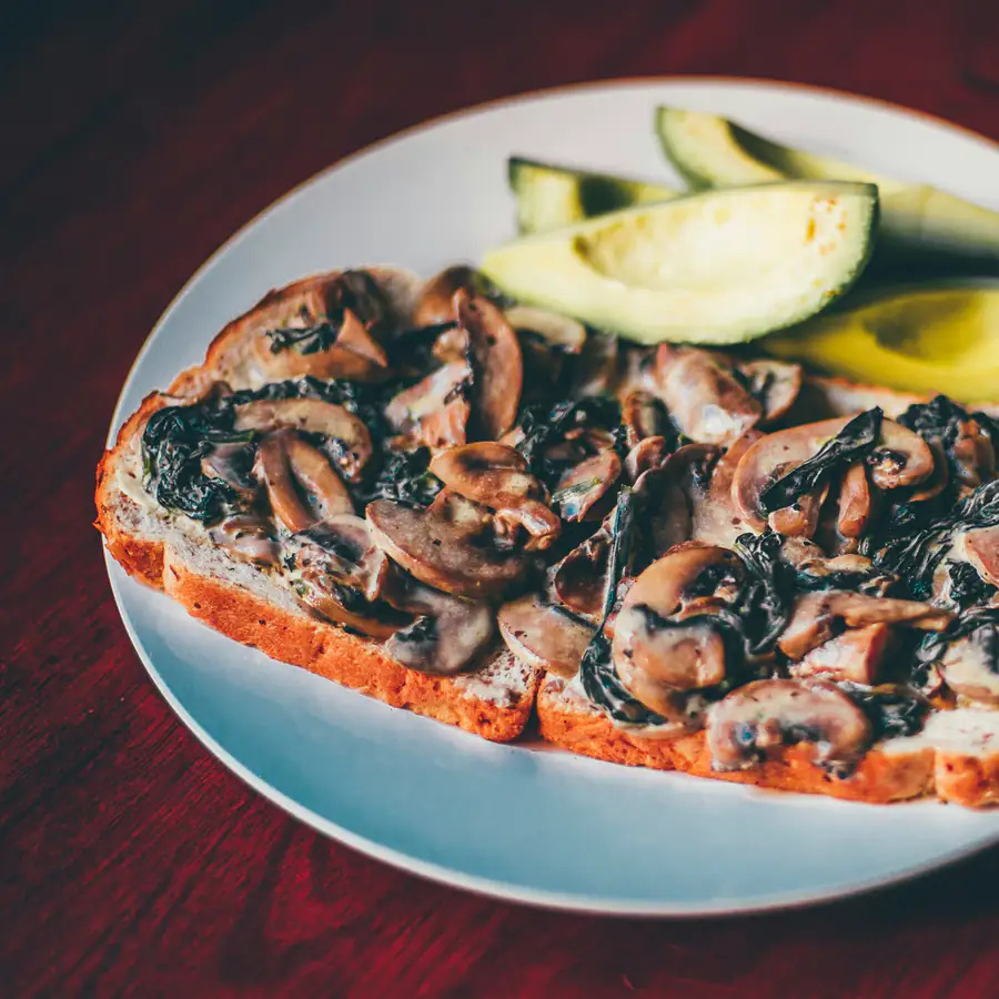 Garlic mushrooms piled on toast