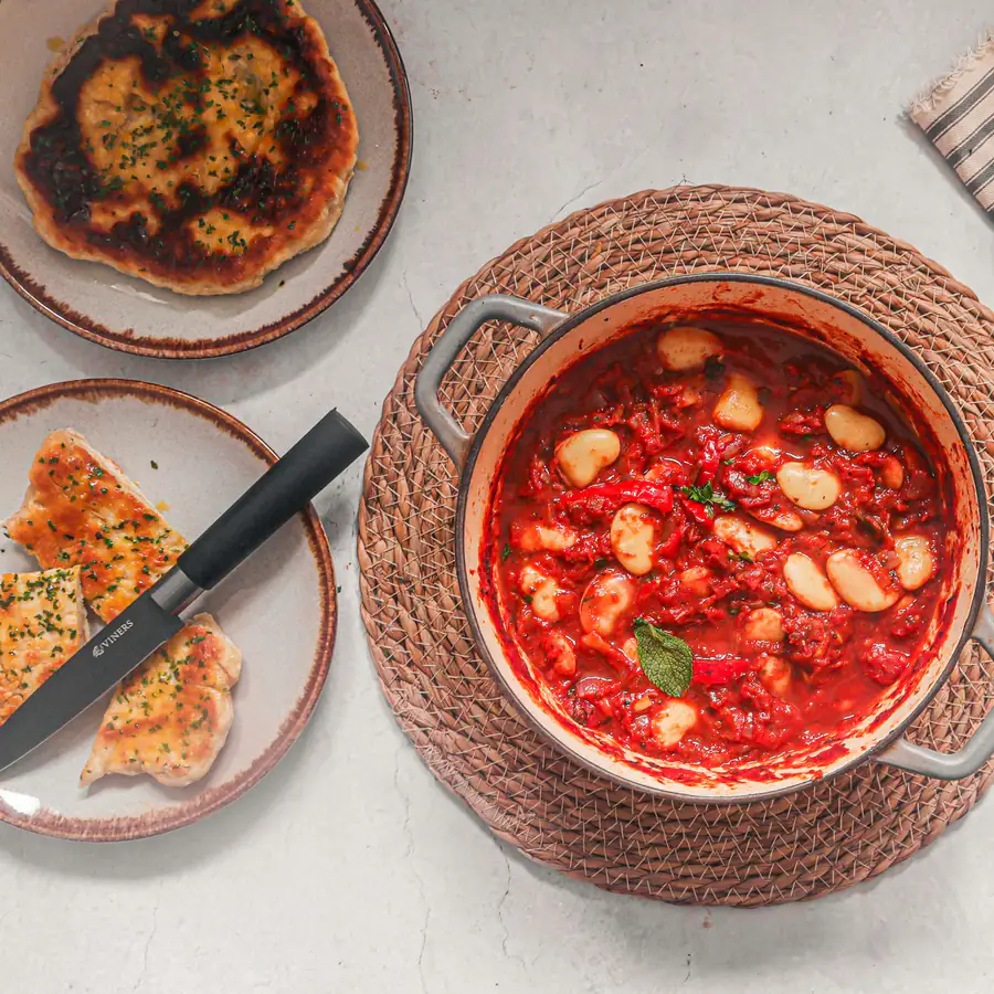 Pot of bean and tomato casserole