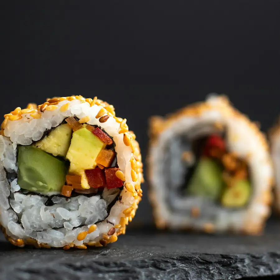Vegetable sushi rolls with avocado