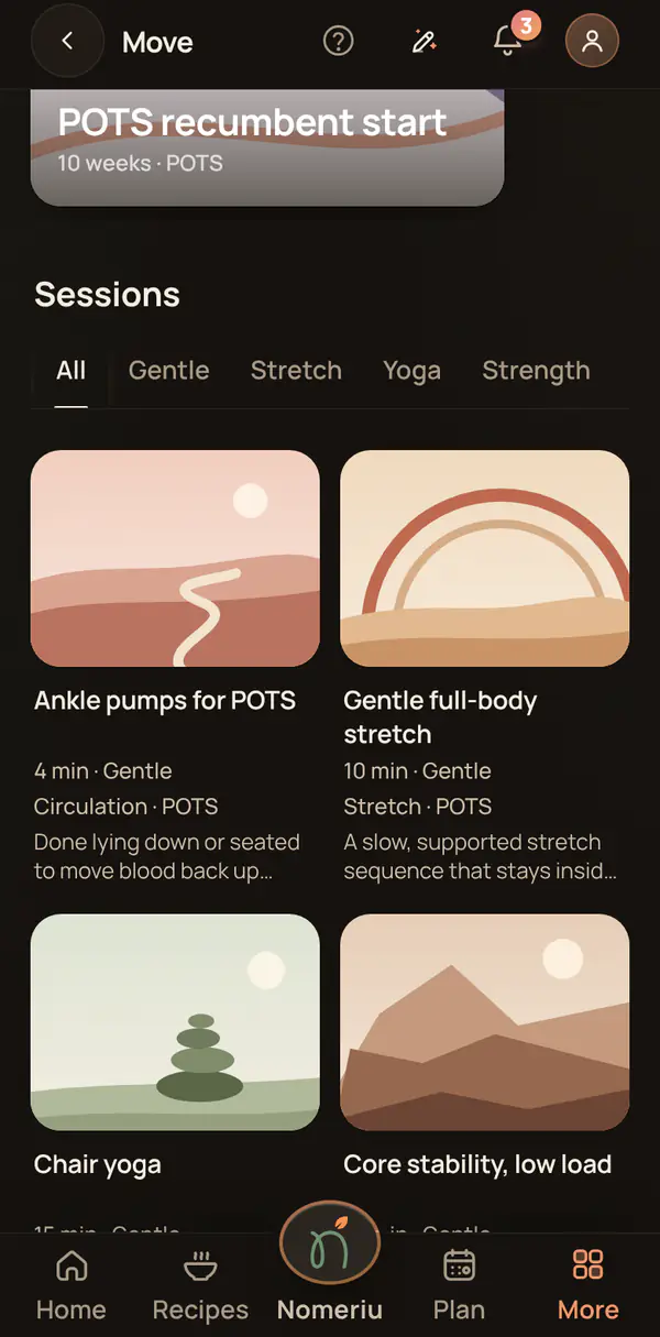 The Move screen with a workout in the list, ready to open.