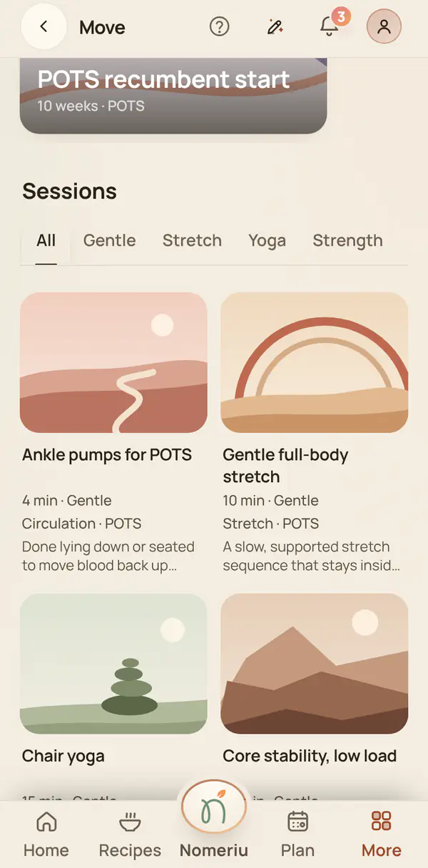 The Move screen with a workout in the list, ready to open.