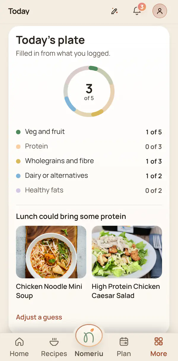 The Nomeriu plate view showing the balance of a meal